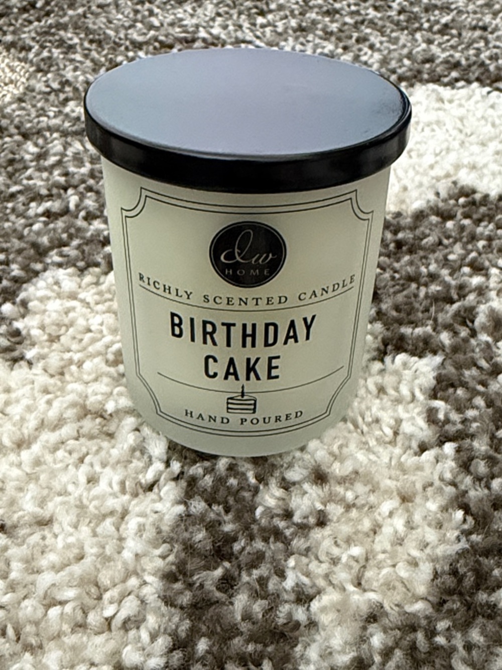 DW Home Birthday Cake Candle with Black Lid. 3.9 oz.